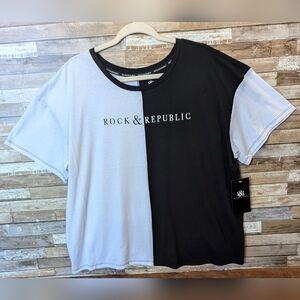 NWT Rock & Republic Black & White Logo Short Sleeve Tee
